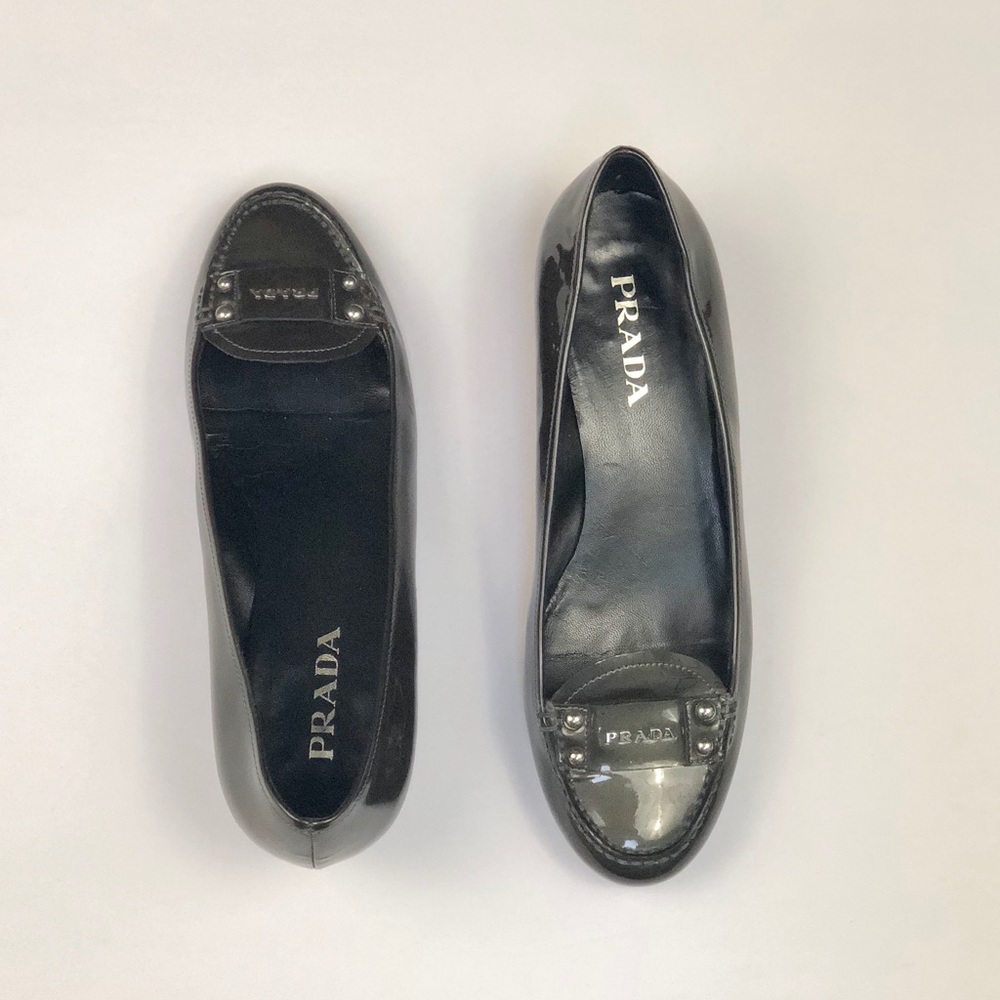 Prada | Patent Leather Kitten Heel Loafers 6.5 - Picture 2 of 8